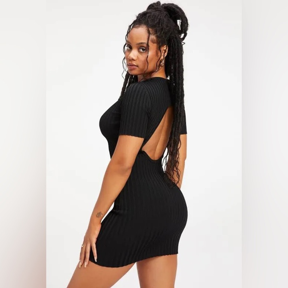 Good American Women's Ribbed Open Back Tee Dress